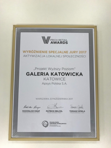 GALERIA KATOWICKA Z WYRÓŻNIENIEM SPECJALNYM NA 8. GALI PRCH RETAIL AWARDS