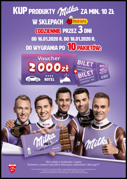 Konkurs konsumencki w Biedronce w ramach kampanii „Milka. Sercem z Naszymi” BIZNES, Kultura - Trwa 41. sezon Pucharu Świata w skokach narciarskich, a równolegle z nim, prowadzona jest druga odsłona kampanii „Milka. Sercem z Naszymi”.